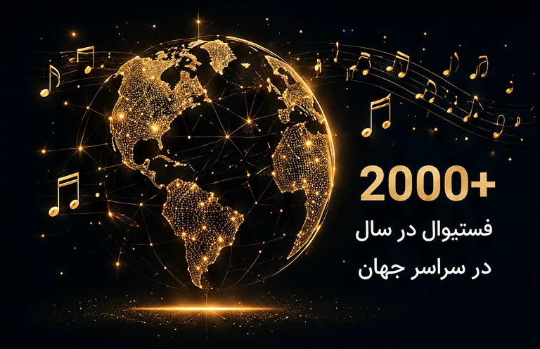 کره زمین طلایی با نتهای موسیقی